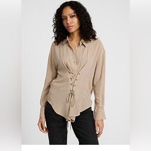 Express Beige Striped Blouse